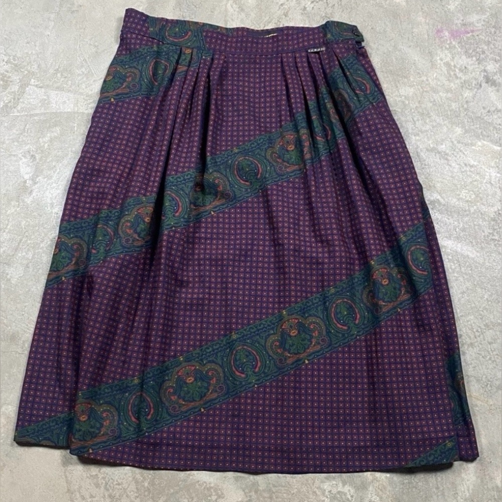 Vintage Geiger Tyrol Pleated Purple Paisley-Accent Midi Skirt